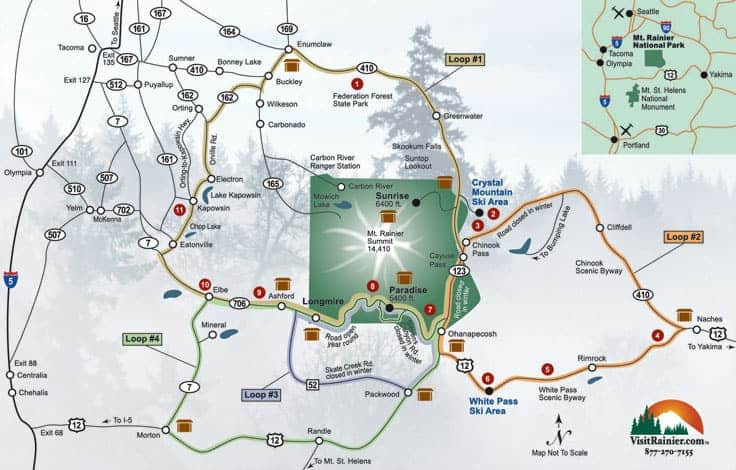 Mt Rainier area map for driving tours