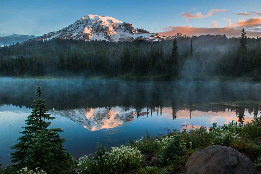 Reflection of Mt Rainier in Reflections Lake