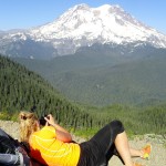 A hiker focuses for the perfect shot