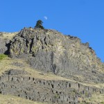Moon rising over the Royal Columns basalt cliffs