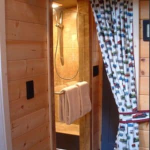 Shower inside the Little Red Caboose