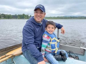 Father son in rented boat at Henley's Silver Lake Resort